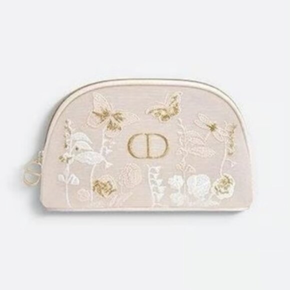 Dior Beige Large Mesh Tote & Makeup Bag Set - butterfly Floral Embroidered - Picture 4 of 6